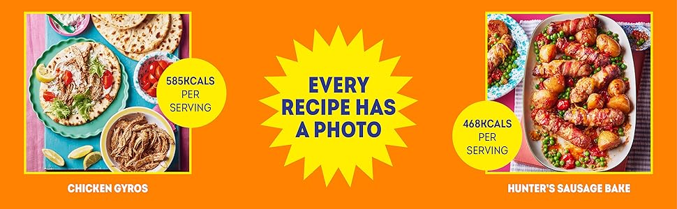 Text reads 'EVERY RECIPE HAS A STORY'. Food advertisement banner with orange background showing prepared meal images on either side.