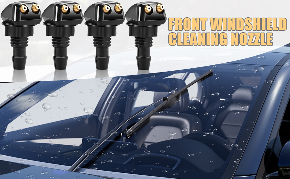 Sosolong 4pcs Front Windshield Washer Nozzles Including Adapters and