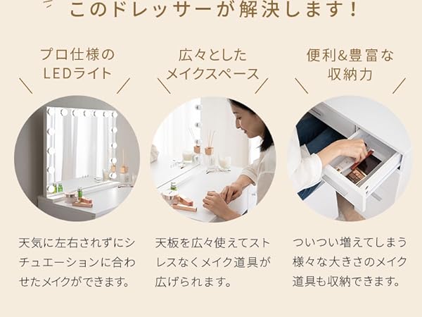 Amazon｜エムール ドレッサー ライト付き ハリウッドミラー