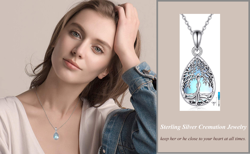 Cremation Necklace For Ashes Crystal Heart Tree Of Life Cremation