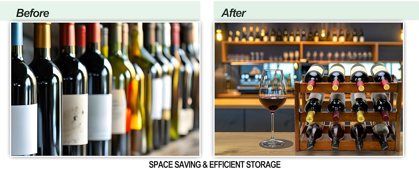 Bamboo Wine Rack, 3-Tier 12 Bottles Wine Storage Cabinet Shelf, Natural Wine Racks Countertop