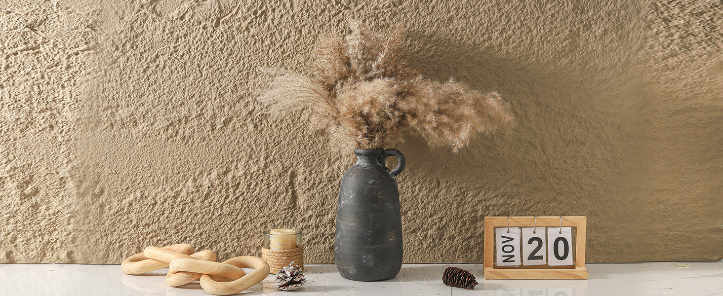 Ceramic Farmhouse Vase, 10" Black Rustic Decor Vase
