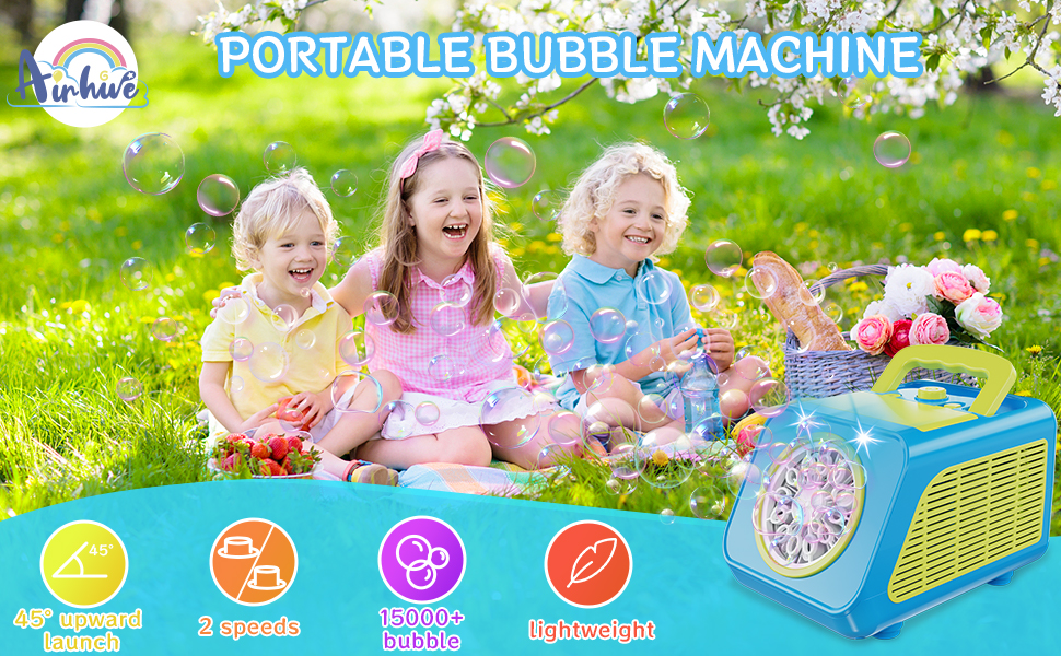 Airhive Bubble Machine, Portable Automatic Bubble Machine for kids, Upgraded LED Wedding Bubbles