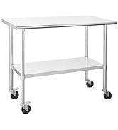 Chingoo Stainless Steel Table with Wheels 24 x 48 Food Prep Tables for Commercial Kitchen Heavy D...