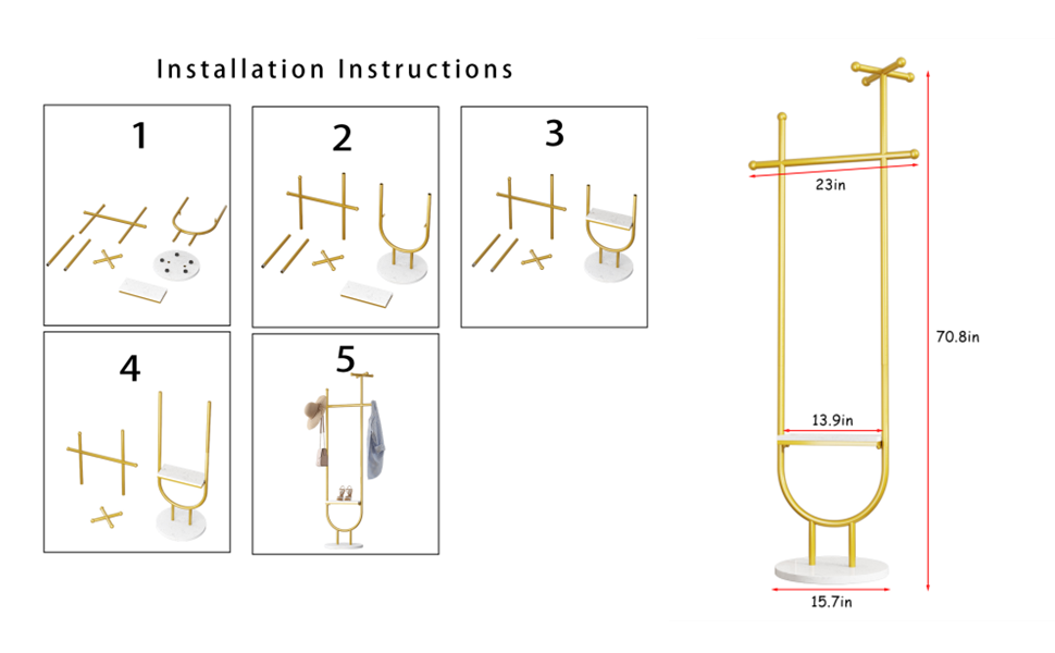TIEOU Stylish Gold Coat Racks, Freestanding Coat Rack Stand