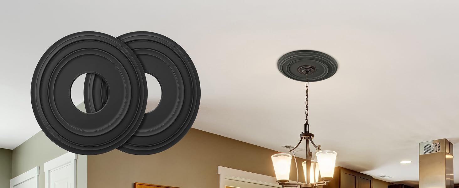 Canomo Split Ceiling Medallion Matte Black Ceiling Light Medallion for Light Fixtures and