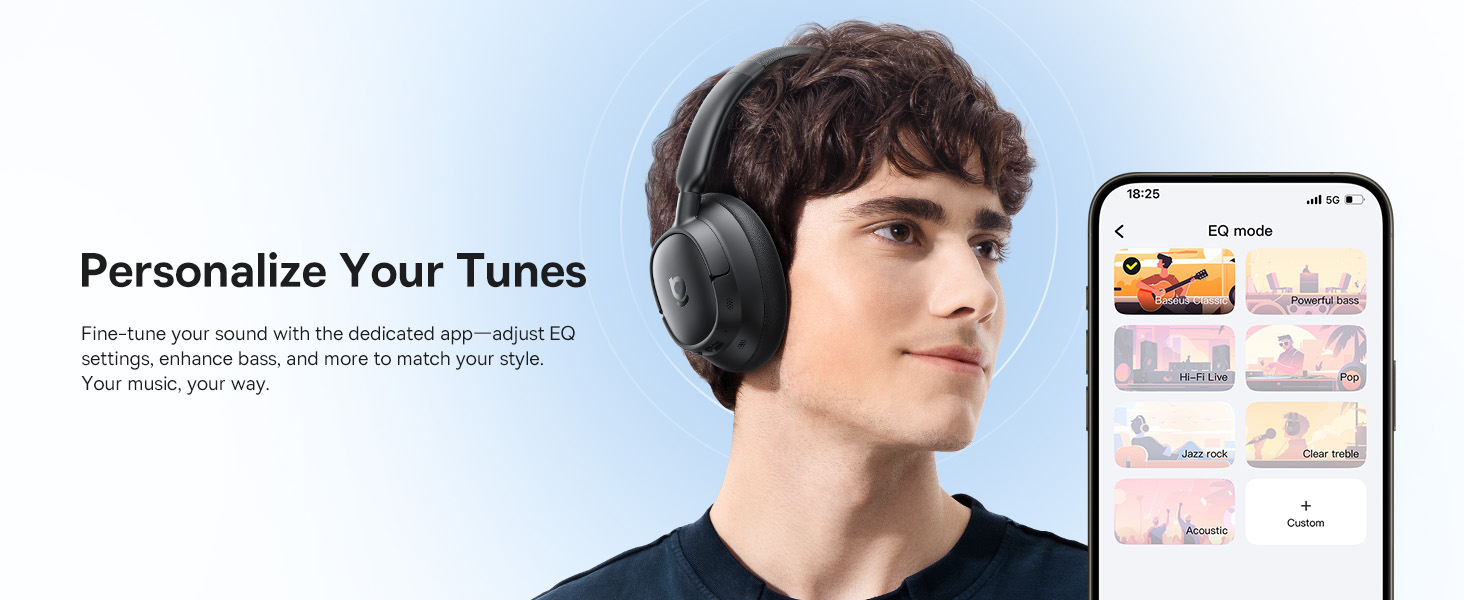 Text reads 'Image 5' and 'Personalize Your Tunes'. Shows someone wearing headphones alongside a smartphone displaying an app interface with audio controls.