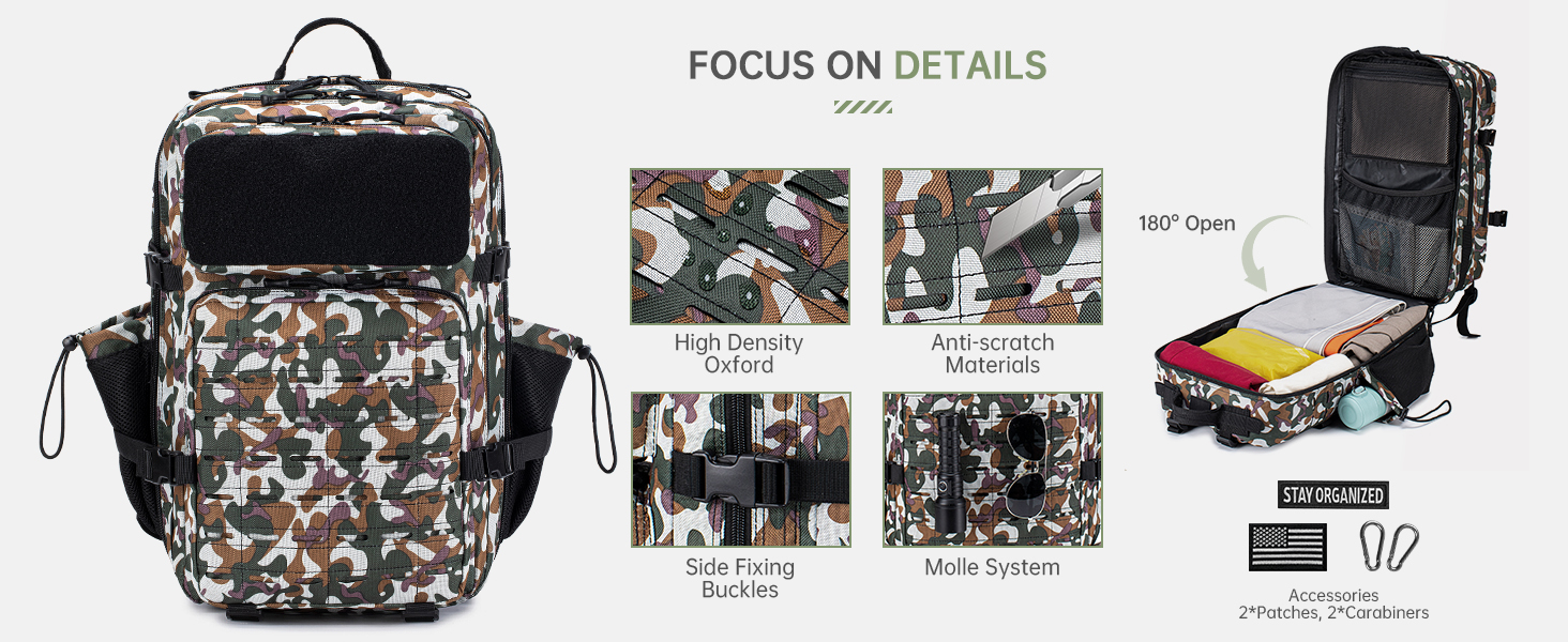 Tactical Military Backpack for Man, 50L Waterproof Army Pack Rucksack Hiking Laptop Backpack