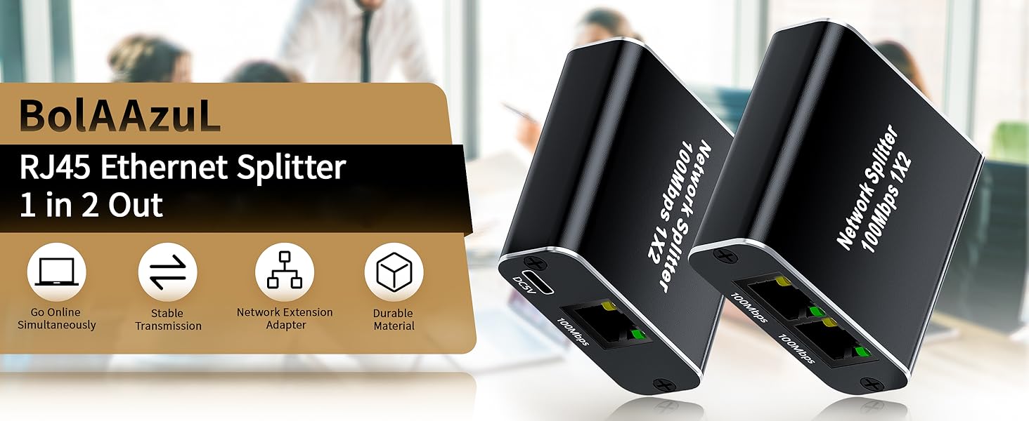 Ethernet Splitter High Speed 1000Mbps Ethernet Splitter 1 to 2, Gigabit Internet Splitter