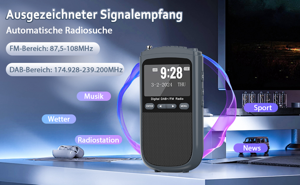 Tragbares DAB-Radio, 1000mAh Wiederaufladbares DAB/DAB + / FM ...