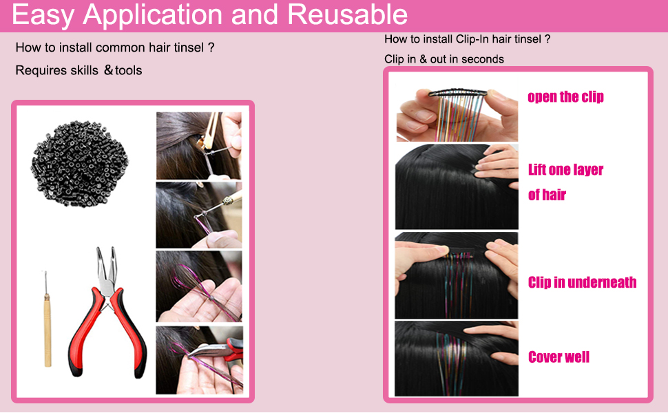 upgraded clip in hair tinsel