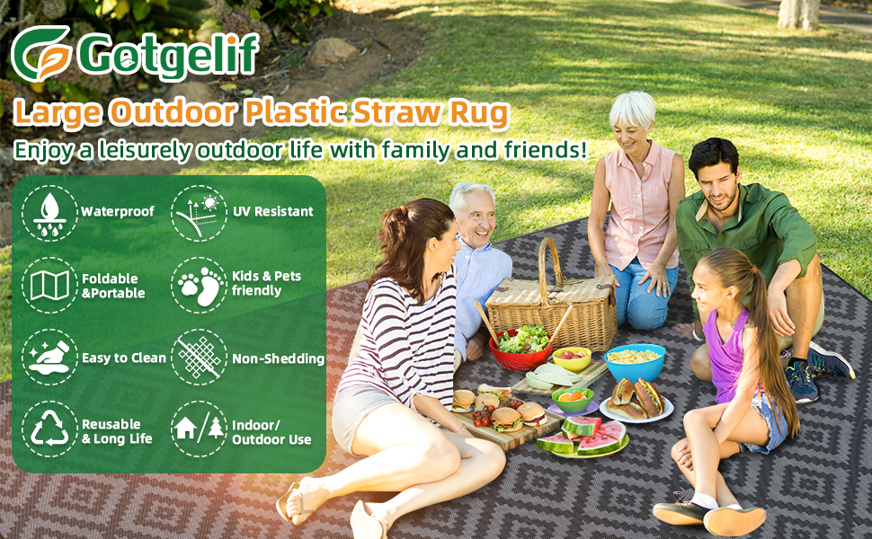 Outdoor Camping Rug Waterproof 5x8FT, Reversible Stain & UV