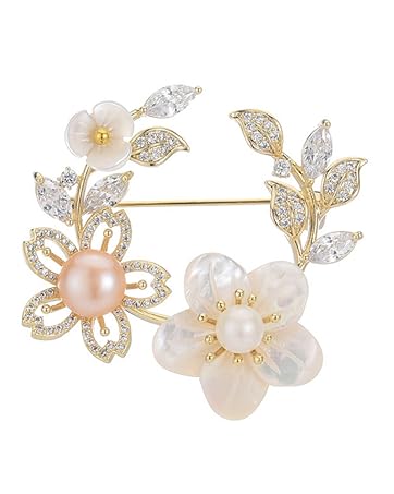 真珠　シルバー　桜　シェル　ブローチ シルバー ブローチ 桜 シェル 真珠