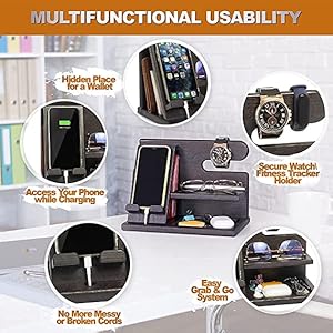 wooden docking station mobile phone holder wallet watch stand key holder 