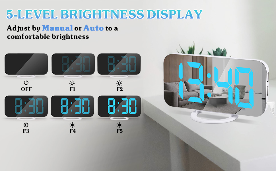 Upick Digital Alarm Clock, LED RGB Colorful Clocks for