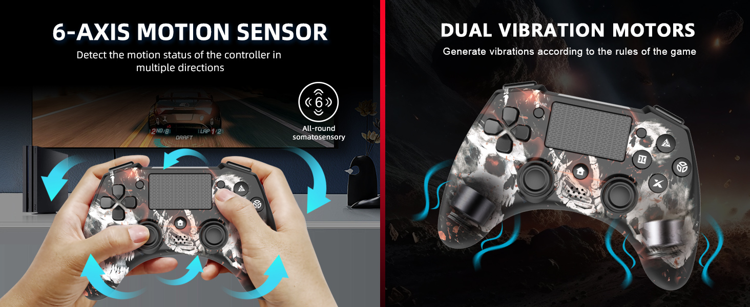 Controller Wireless for PS4: 1000mAh Battery Double shock 6-Axis Gyro