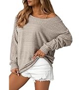 EVALESS Women's Soft Long Sleeve Blouses Crewneck Pullover Tops Business Casual Batwing Knitted O...