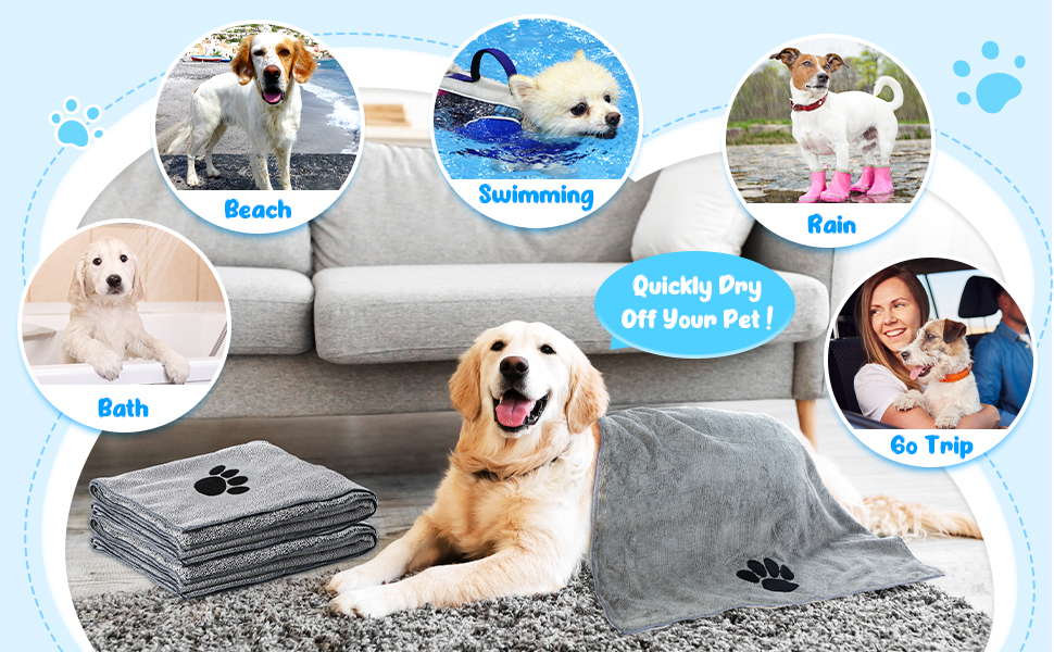4 Pack Pet Grooming Towel Absorbent Dog Towels for Drying Dogs Soft