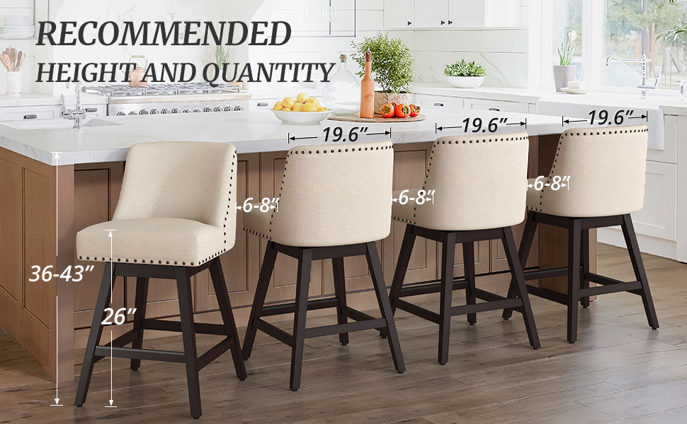 Cozyman 26 Inch Bar Stools Set of 4, Linen Color Swivel