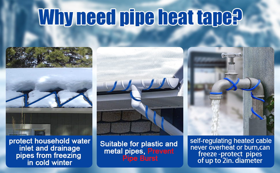 60FT 120V Heat Tape,Pipe Heat Cable for Pipe Freeze Protection,SelfRegulating Temperature Water