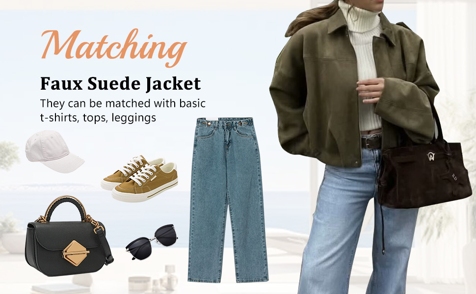 Women's Faux Suede Bomber Jacket