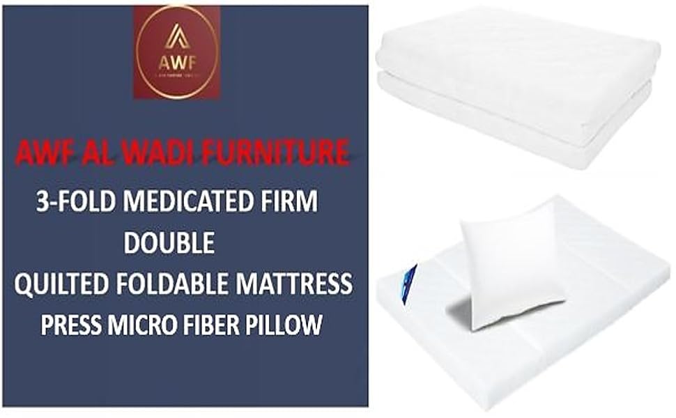 Tri Fold Medicated Double Foldable Mattress with Microfiber Compressed Pillow Multi purpose 