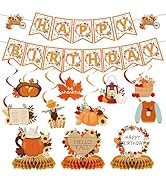 Yoyuspy Fall Birthday Party Decorations, 13PCS Fall Happy Birthday Banners Hanging Swirls and Hon...