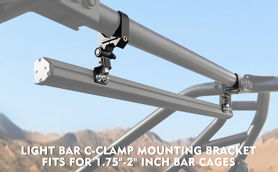 Xprite UTV Chase Lightbars Mounting Bracket CClamp Fits 1.75" 2 Inch Rollcage Bar