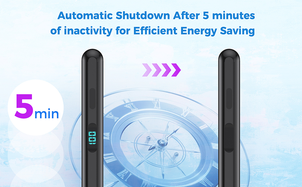 Automatic shutdown after 5 minutes of inactivity for efficient energy saving.