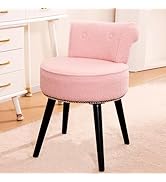 BLEXA Sherpa Vanity Chair with Back Small Makeup Chair with Wood Legs Sherpa Vanity Stool Tufted ...