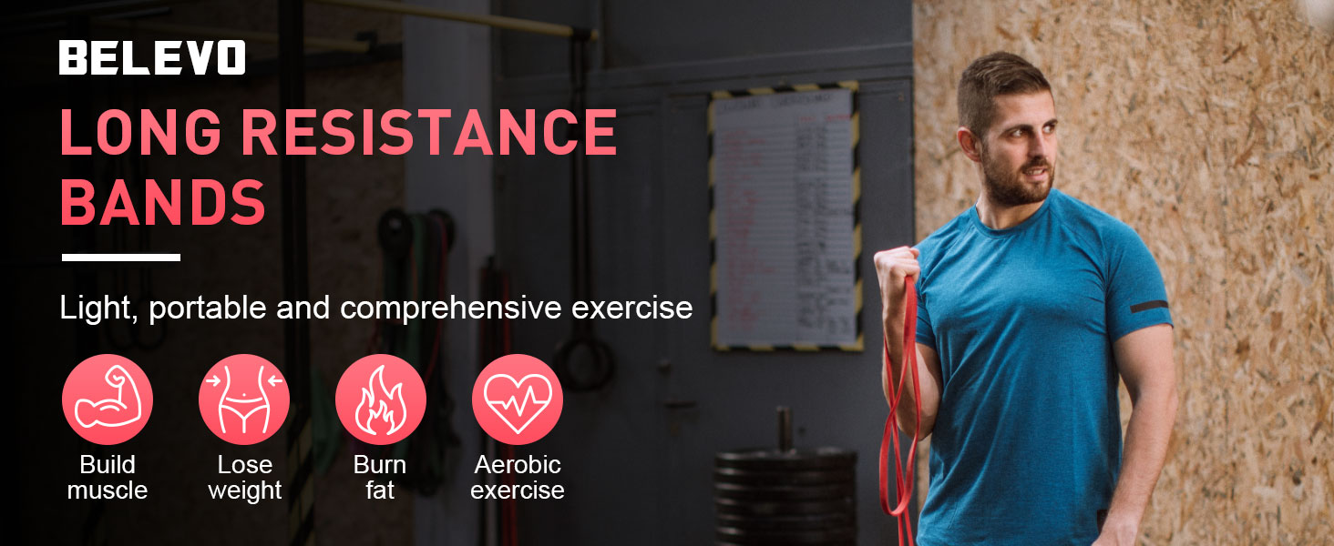 BELEVO Long Resistance Bands Set Men Women