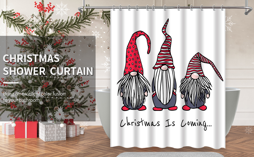 loyapobo Christmas Gnomes Shower Curtain Cute Red Santa