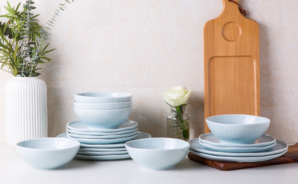 LERATIO Ceramic Dinnerware Sets of 4,Porcelain Plates and