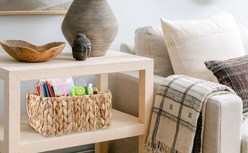 BSTKEY Water Hyacinth Flatware Organizer, Hand Woven Cutlery Holder