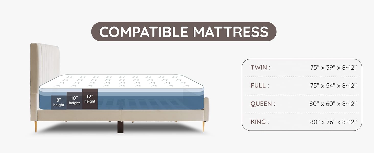 Bed Frame Velvet Fabric Upholstered Footboard strong wood slats