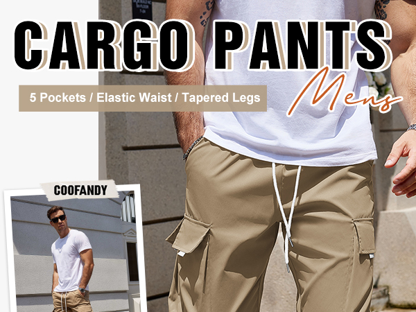 COOFANDY Mens Tapered Cargo Pants Drawstring Cargo Joggers