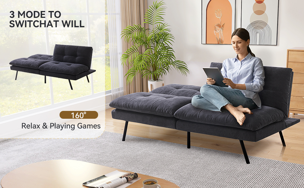 AMICLIBER Convertible Futon Sofa Bed,Memory Foam Linen