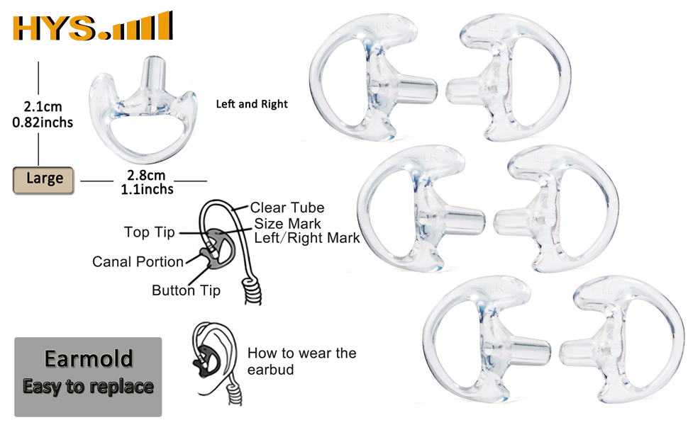 HYS Clear Soft Large Earmold Replacement Ear Pieces