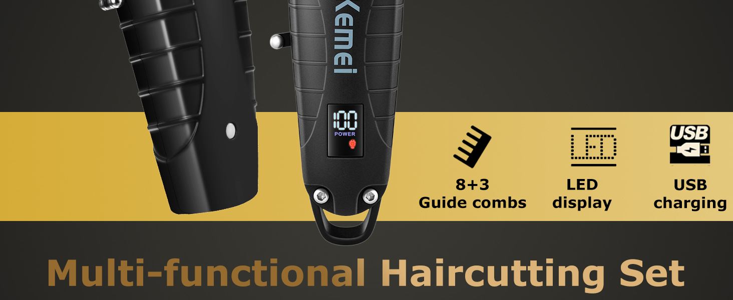 8+3 Guide combs,LED display,USB charging