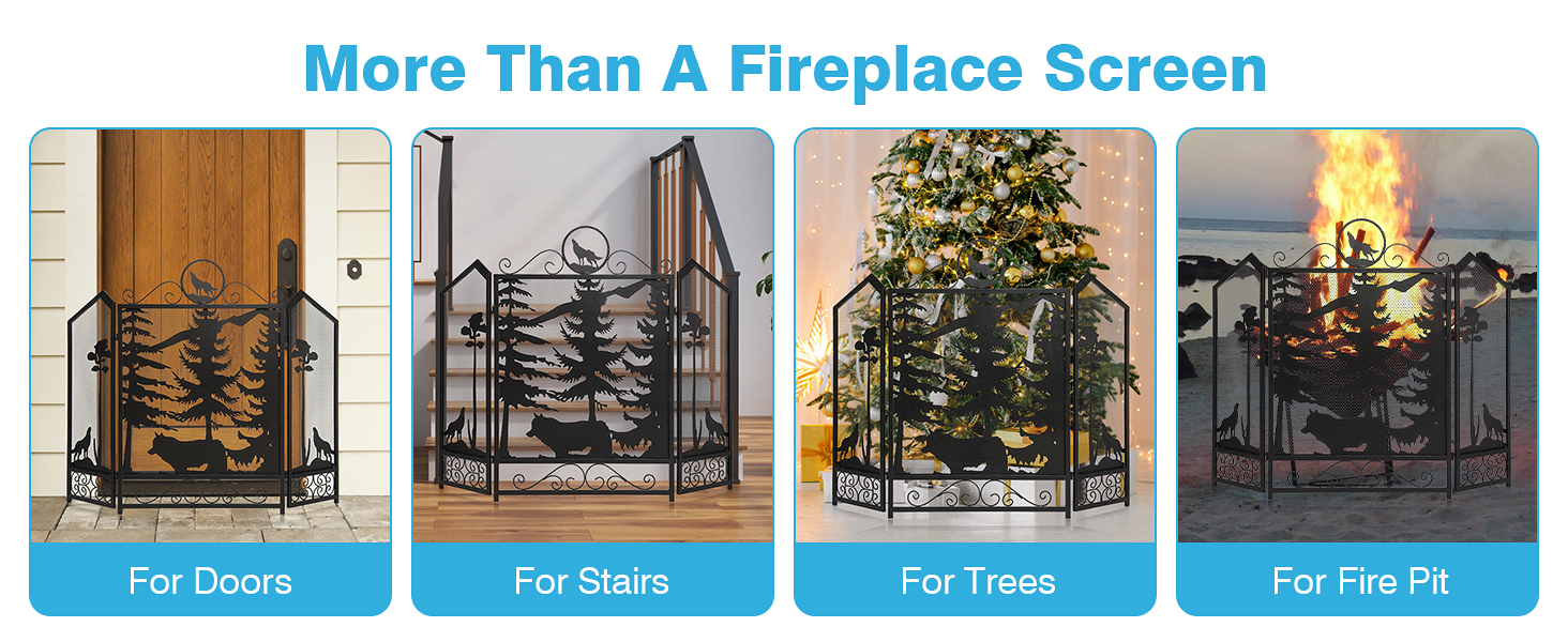 fireplace screen guard stand alone, black heavy metal fireplace screen, metal fireplace guard