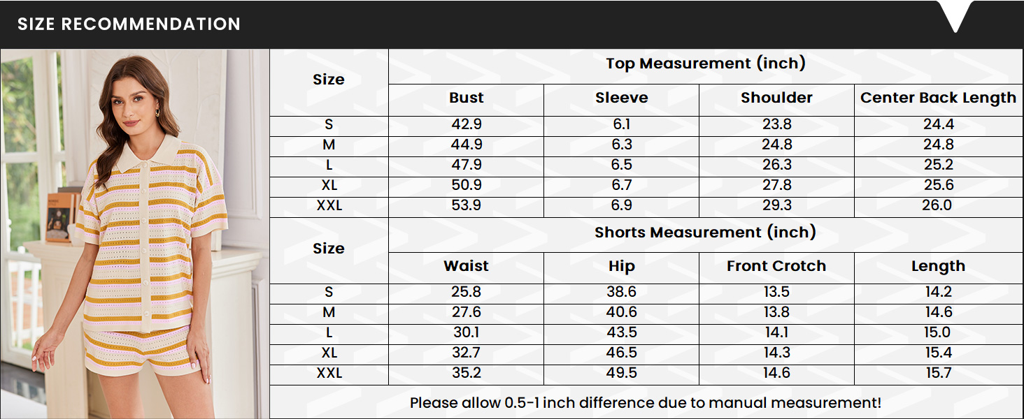 Ekouaer Lounge Sets for Women Crochet Striped 2 Piece Short Sets Short