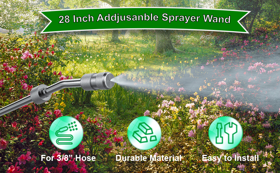 28 Inches Sprayer Wand, 180°Rotating Head Hose Wand 3/8
