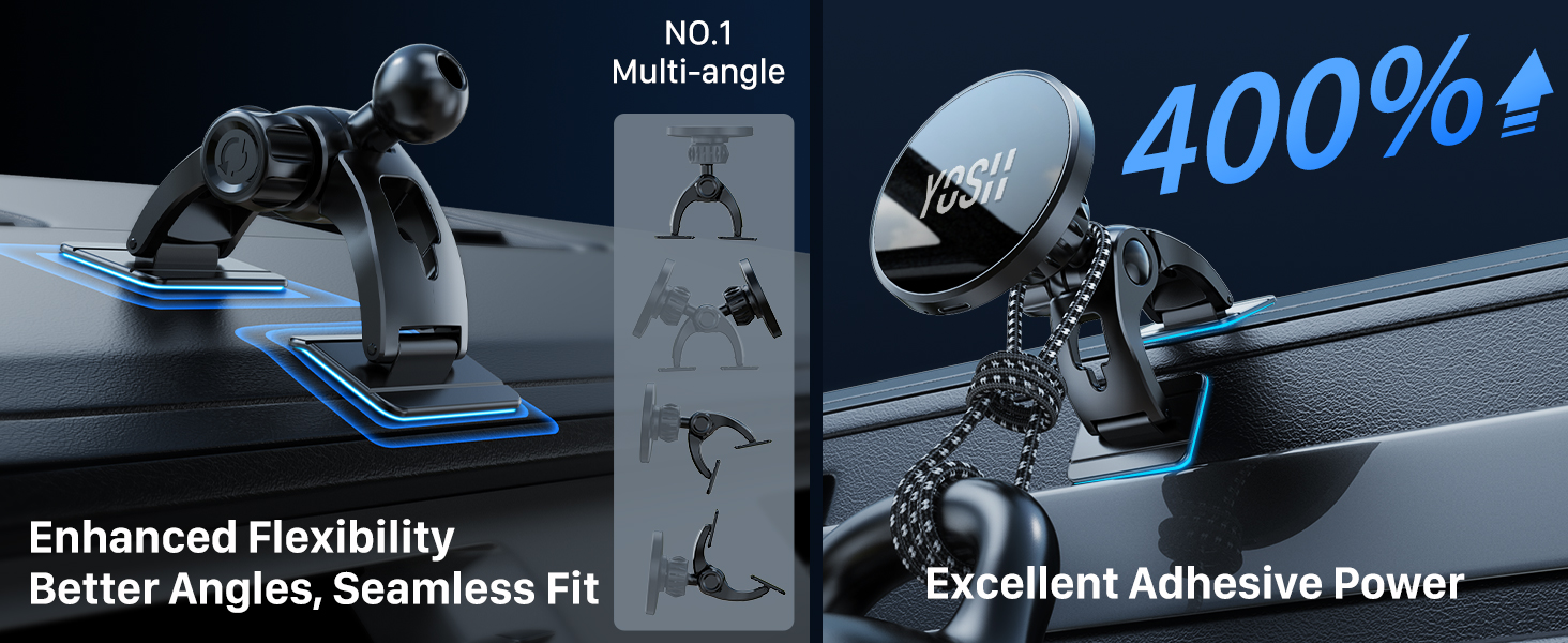 Text: 'Enhanced Flexibility', 'Better Angles, Seamless Fit', 'Superior Adhesive Power', '400%'. Technical product comparison showing flexibility and adhesion features.