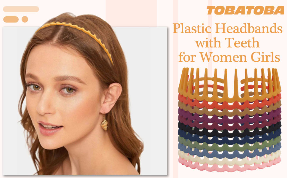 TOBATOBA 11Pcs Zig Zag Headbands, Plastic Headbands with