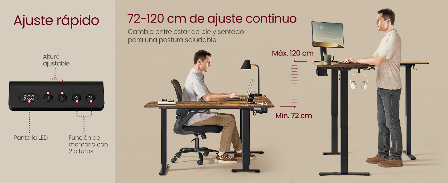 Elektromos L-alakú íróasztal, 140 x 160 cm, beépített töltőállomással rusztikus barna és fekete