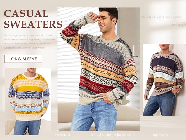 VDWIP Mens Knit Sweater Grandpa Vintage Knitted Sweaters