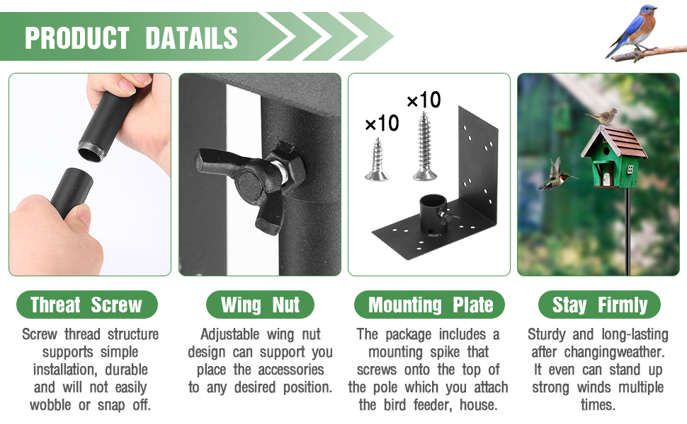 Youlvy Bird House Pole Mount Kit 80 Inch, Heavy Duty Bird Feeder Pole Set for