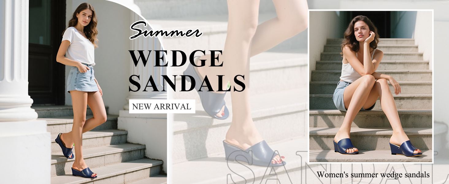 Wedge Sandals for Women Open Toe Wedge Heels Womens Patent High Heel Sandal Round To Sandals Slip on