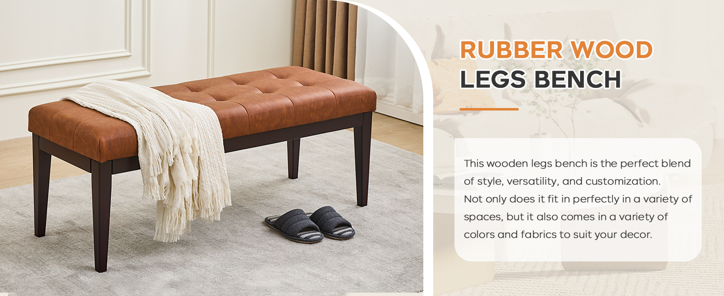 47.2" Button-Tufted Entryway Bench, Upholstered Faux Leather Ottoman Bedroom Bench End
