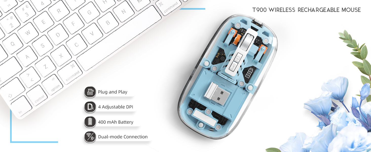 Wireless Bluetooth5.1&amp;2.4G Mini Lightweight Mouse,Transparent Clear